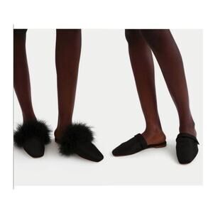 Sleeper Women's Black Manon Detachable Feathers Mules Slippers Shoes Size 37